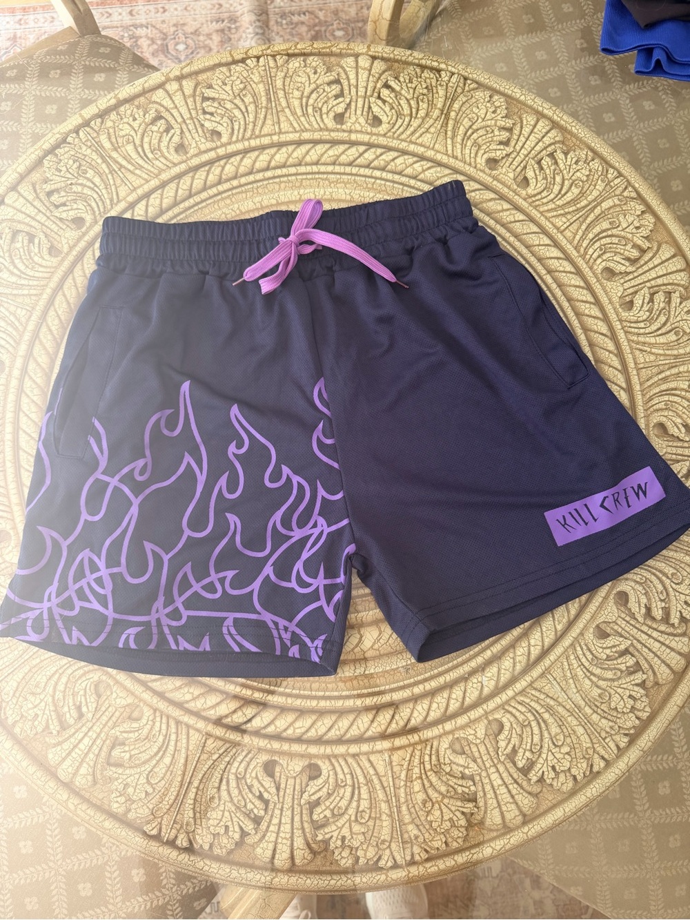 Kill Crew Navy Shorts with Purple Flame Accents